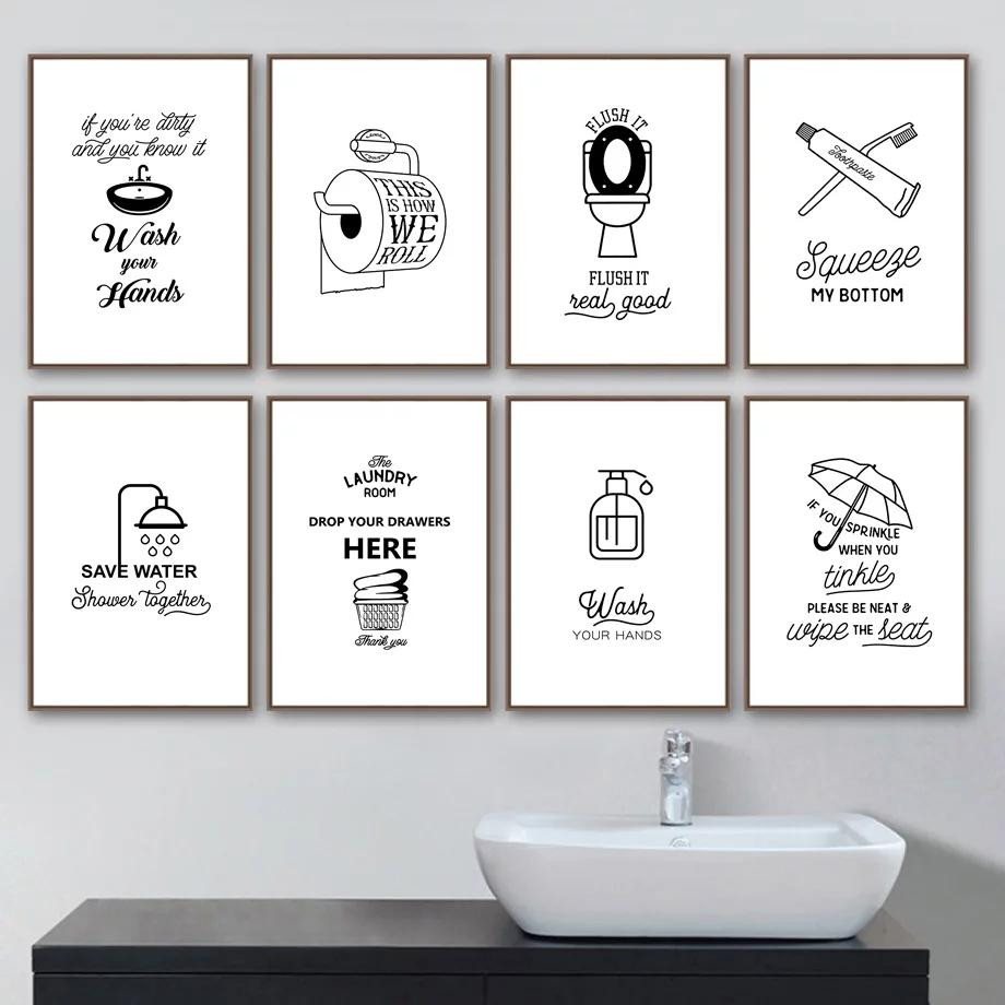 Kaufe Toilettenregeln, Wandkunst, Leinwandgemälde, Modernes in Poster Für Badezimmer