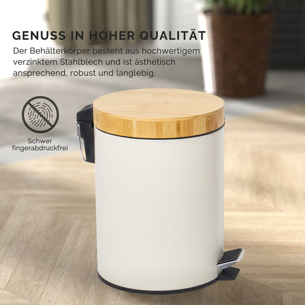 Theo Cleo Mülleimer Bad Mit Holzdeckel Und Inneneimer Adonis Badezimmer  Mülleimer Softclose Kosmetikeimer Abfalleimer (Beige 5L) pertaining to Badezimmer Mülleimer Holz